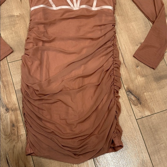 4/$25 NWT SHEIN TrendsL'Amorae Ruched Mesh Bustier Bodycon Dress Dusty Pink Sz L - Picture 10 of 12